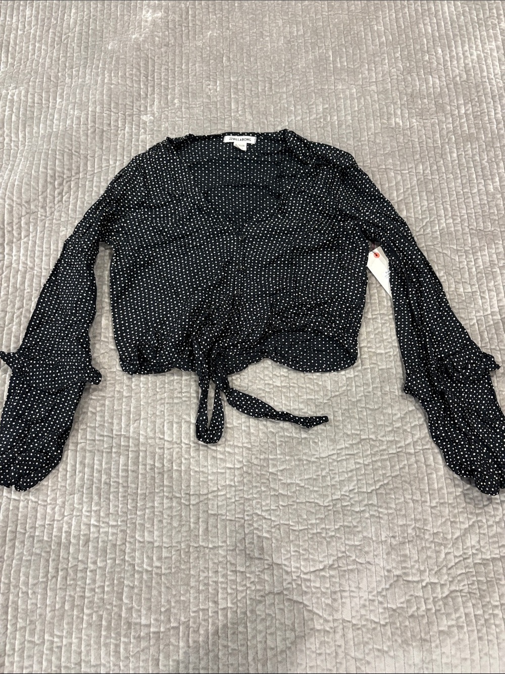 Billabong Black and White Polka Dot Tie-Front Blouse
